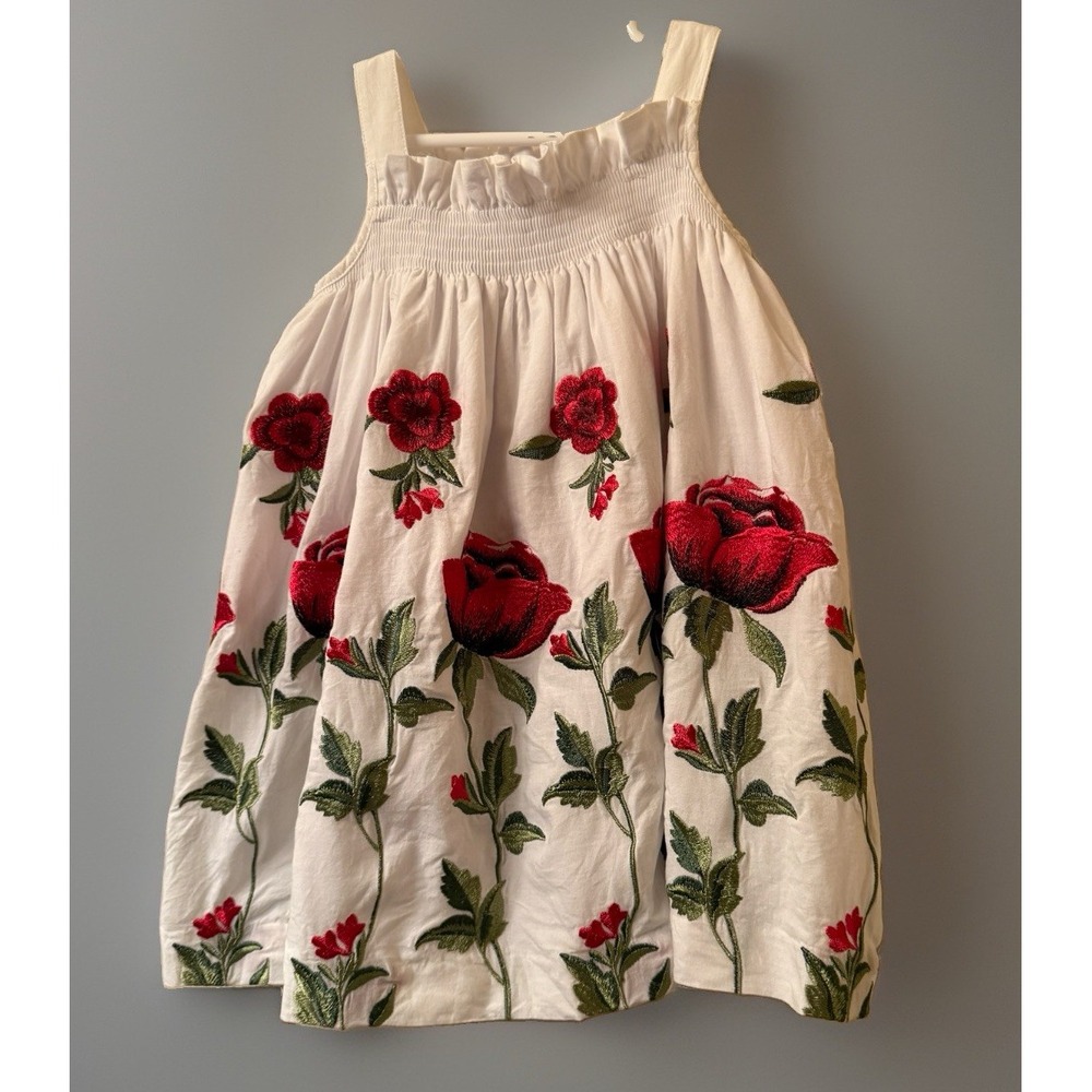 Edgehill Collection Toddler Girls White Embroidered Red Rose Dress Size 24M